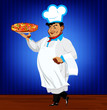 Funny Chef and italian pizza.Best food for gourmet