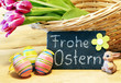 canvas print picture - Frohe Ostern - Kreidetafel mit Ostereiern