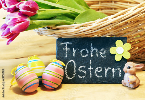 Photo: Frohe Ostern - Kreidetafel mit Ostereiern Frohe Ostern - Kreidetafel mit Ostereiern