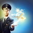 Image of pilot with plane in hand