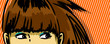 young woman peeking out vector drawing, stripped background