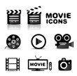 Movie black glossy icon set