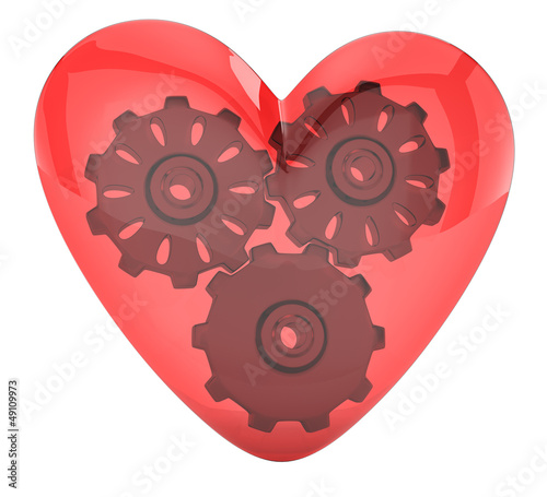 Illustration: transparent heart and gears transparent heart and gears