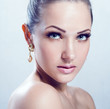 woman with beauty face and clean face skin , glamour makeup