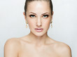  woman with beauty face and clean face skin , glamour makeup
