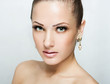  woman with beauty face and clean face skin , glamour makeup