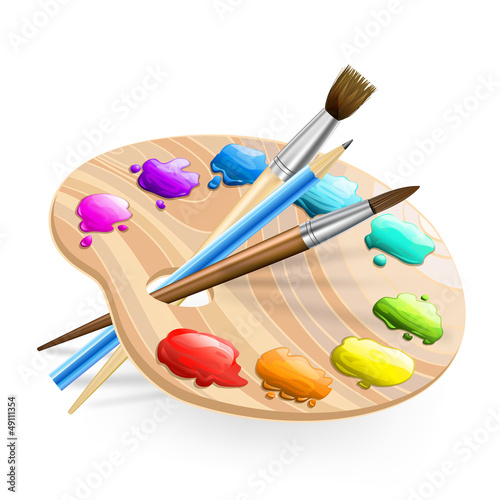 Vector: art palette wirh brushes,pencil and paints art palette wirh brushes,pencil and paints