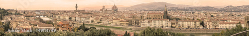 Photo: Florence aerial cityscape. Panoramic view. Sepia toned. Florence aerial cityscape. Panoramic view. Sepia toned.