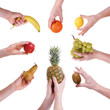 Viele Hände präsentieren frisches Obst
