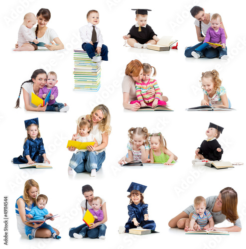 Photo: Collection of babies or kids reading a book. Concept of educatio Collection of babies or kids reading a book. Concept of educatio