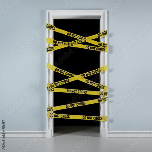 Illustration: Door with caution tape Door with caution tape