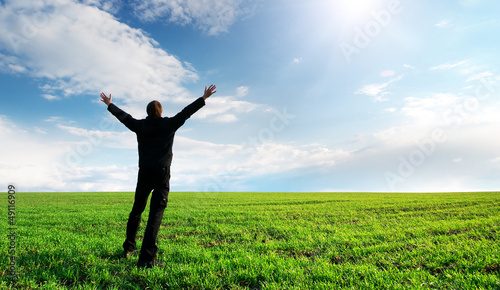 Photo: Man in meadow green meadow Man in meadow green meadow