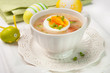 White borscht with eggs and white sausage.Polish easter soup