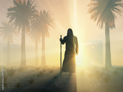 Illustration: wandering monk at sunrise wandering monk at sunrise