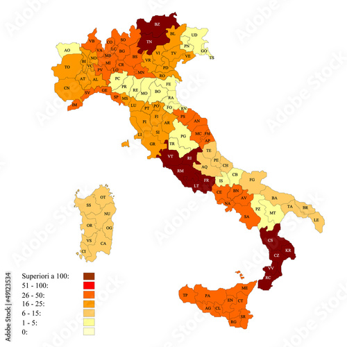 Vector: Province italiane con esempio di legenda numerica Province italiane con esempio di legenda numerica