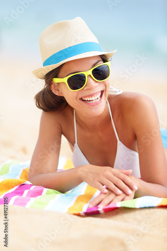 Photo: Beach travel woman smiling Beach travel woman smiling
