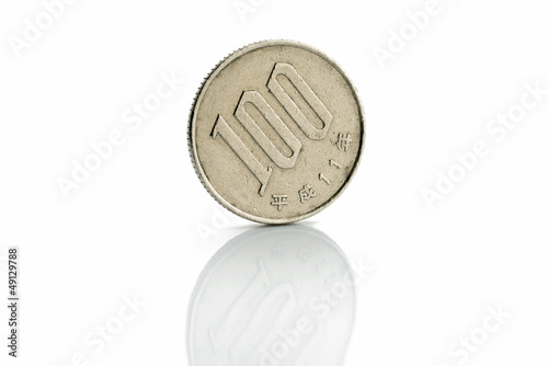 Photo: Japanese yen coin isolated on white background Japanese yen coin isolated on white background