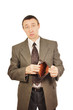 Upset man demonstrates an empty wallet