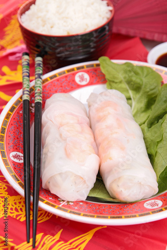 Photo: vietnamese spring roll and chopsticks vietnamese spring roll and chopsticks
