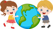 Vector: children hugging the earth children hugging the earth