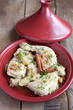 Classic Moroccan chicken tagine with caramelized pears, cinnamon