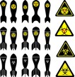 set of chemical bombs and bio hazard signs