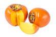Persimmons and slices on white background