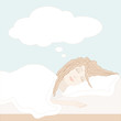  Illustration of young woman sleeping on white sheets