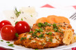 Fried chicken chopped meat cutlet with salty vegetables