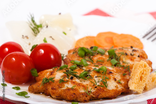 Photo: Fried chicken chopped meat cutlet with salty vegetables Fried chicken chopped meat cutlet with salty vegetables