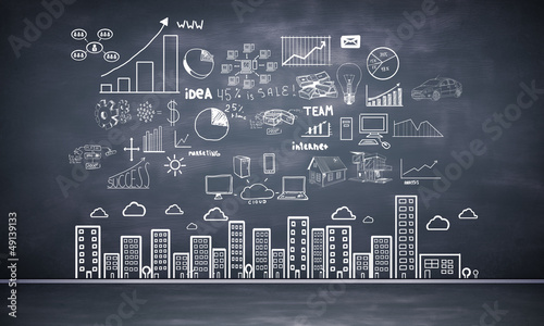 Illustration: business strategy on blackboard business strategy on blackboard