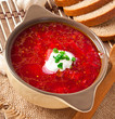 Ukrainian and russian national red soup-borsch  closeup