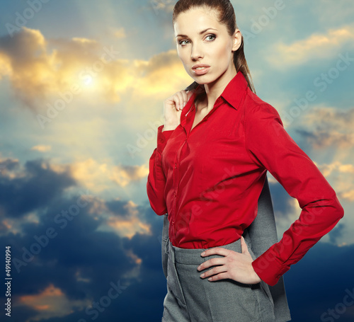 Photo: Cumulus clouds on sunset sky background Cumulus clouds on sunset sky background