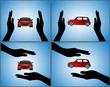 Illustrations of a Car Insurance using Hand Silhouette & red Car