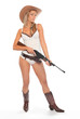 Attractive american woman with semiautomatic riffle.