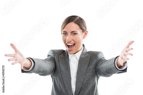 Photo: Portrait of lovely Caucasian female executive enjoying success o Portrait of lovely Caucasian female executive enjoying success o