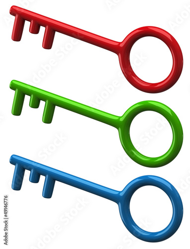 Illustration: Set of colorful key icons, 3d Set of colorful key icons, 3d