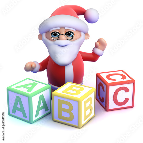 Illustration: Santa learns his ABC with wooden blocks Santa learns his ABC with wooden blocks