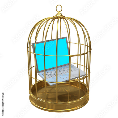 Illustration: Birdcage with laptop inside Birdcage with laptop inside