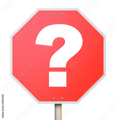 Illustration: Question Mark on Stop Sign - Isolated Question Mark on Stop Sign - Isolated