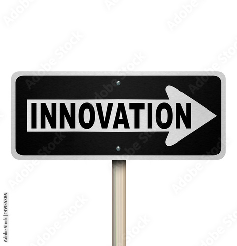 Illustration: Innovation Road Sign Points Way to Innovative Invention Innovation Road Sign Points Way to Innovative Invention