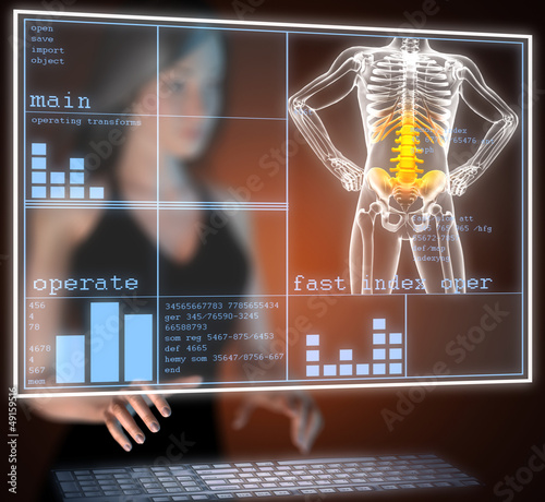 Illustration: human radiography scan on hologram human radiography scan on hologram