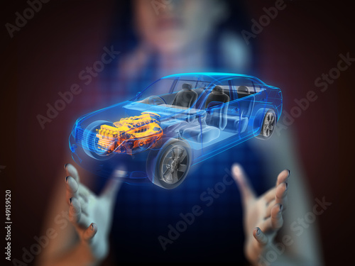 Illustration: transparent car concept on hologram transparent car concept on hologram