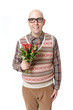 Schüchterner Nerd mit Rosen