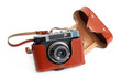 Retro camera and case. On white background.