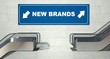 Moving escalator stairs, new brands sign