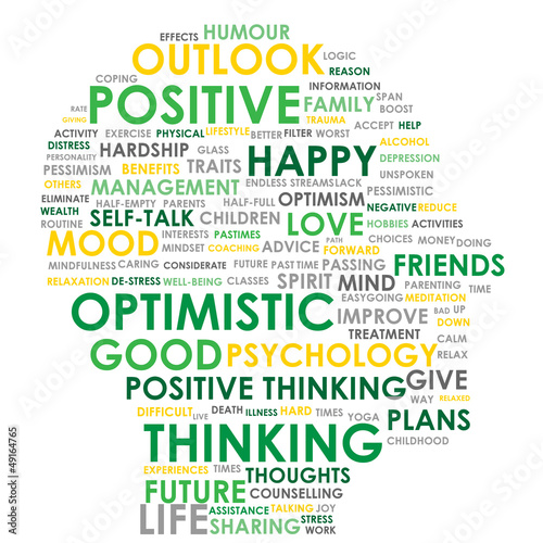 Illustration: POSITIVE THINKING Tag Cloud (optimistic happy head mind) POSITIVE THINKING Tag Cloud (optimistic happy head mind)