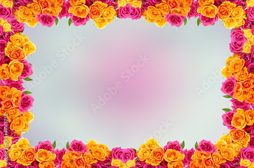 Photo: yellow and pink roses flowers blossom frame yellow and pink roses flowers blossom frame