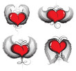 Vector: Valentine hearts with wings and vintage pattern Valentine hearts with wings and vintage pattern
