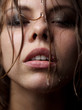 Foto: Portrait of a girl's face which water flows Portrait of a girl's face which water flows